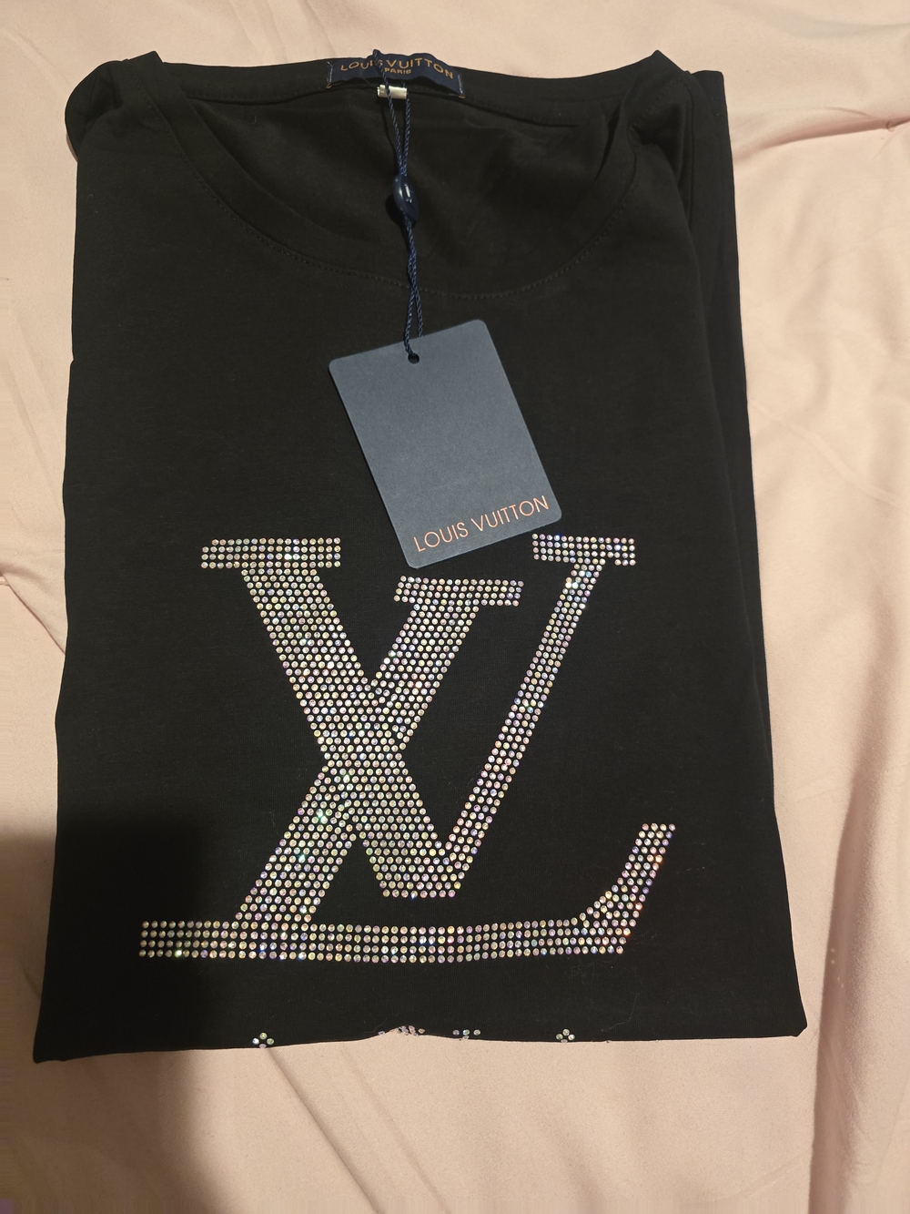 Louis Vuitton Black Rhinestone Logo Tee - Picture 9 of 9
